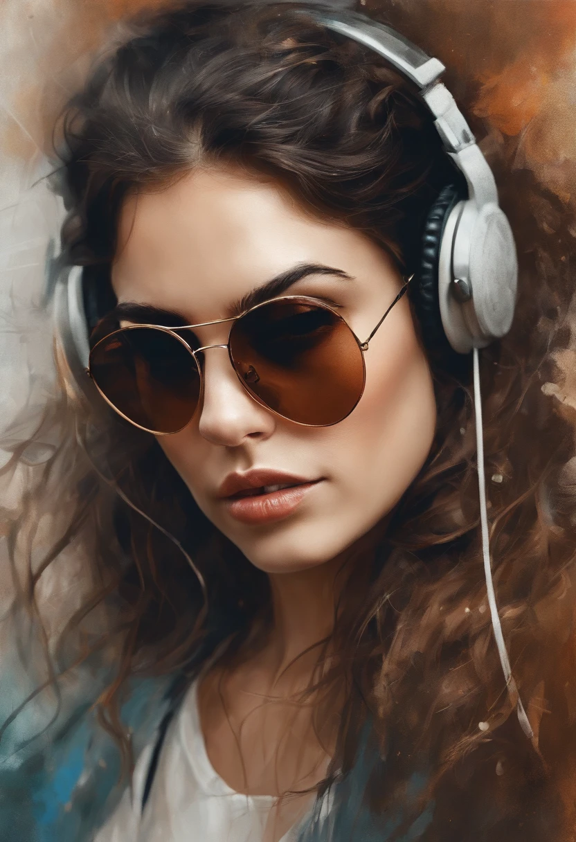 Perfect centralization, mouse bonito, Use uma jaqueta da equipe de estudantes, wearing sunglasses, Usando fones de ouvido, alegria, Standing position, beleza abstrata, Centrado, looking at the camera, Facing the camera, nearing perfection, Dynamic, altamente detalhado, liso, foco nítido, 8k, high-definition resolution, illustration, arte de Carne Griffiths e Wadim Kashin, fundo branco