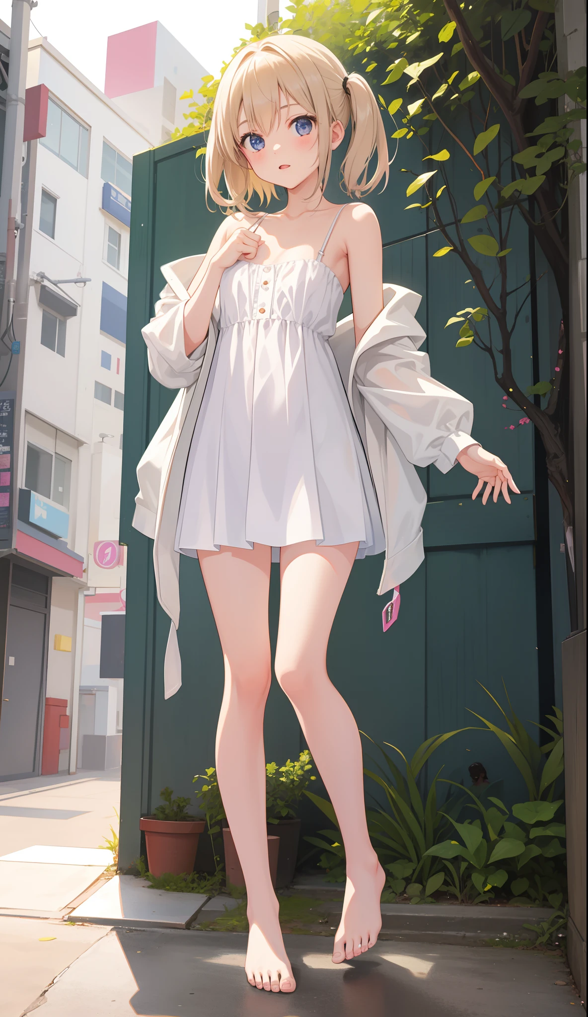 Anime girl in a short dress standing on a sidewalk - SeaArt AI