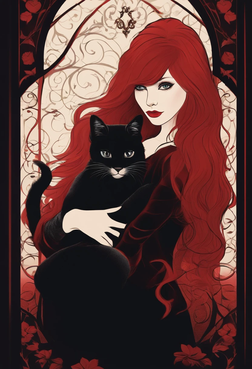 Create a logo with a red-haired girl holding a black cat