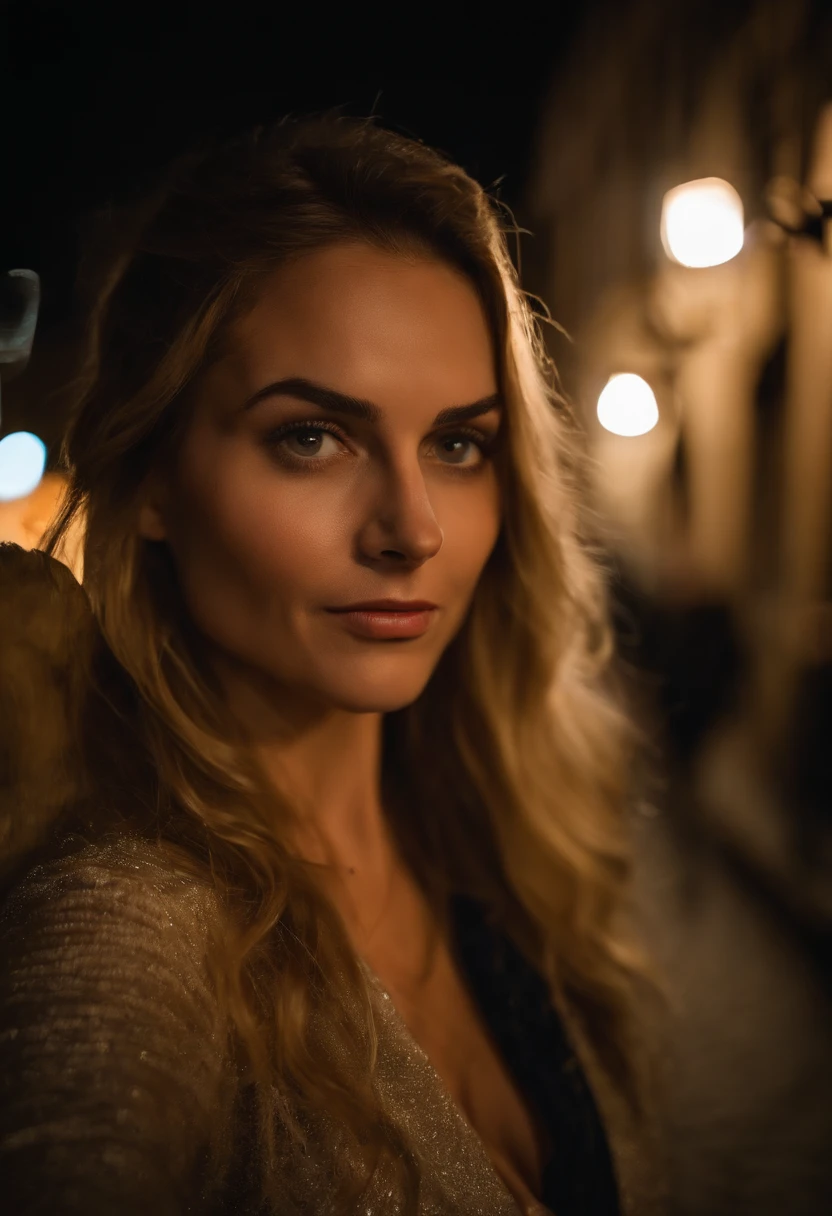 (Selfie, Vue de dessus: 1.4), (Right half of the body: 1.4), RAW UHD portrait photo of a 24-year-old blonde (Femme aux yeux bleus) marcher dans une ruelle sombre, gros seins,, Ville la nuit, (jupe), (neckline), specifics (Textures! , cheveux! , Briller, Couleur!! , disadvantages: 1.1), Bright eyes with lots of detail (looking at the camera), SLR lighting, Reflex, Ultra-quality, re sharpness, profondeur de champ, grain du film (centre), Fujifilm XT3, Limpide, Centre du cadre, beau visage, mise au point nette, street lamp, neon lighting, Bokeh (dimly lit), Nuit, (Ciel nocturne), detailed skin pores, peau grasse, coup de soleil, intricate eye details, corps entier, gros seins, Detailed face