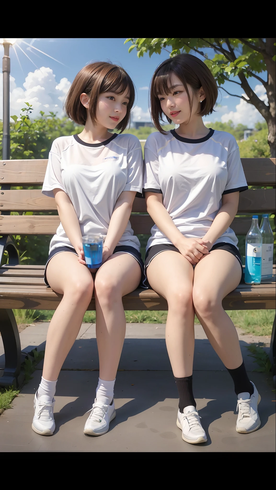Upscaling
default
09:45:15
Highest Quality, masterpiece, 16 K, Photonic style, Two cute girls are sitting side by side on a bench, They wear bloomers and white gym clothes, The two looked at each other、I'm blushing, plump big breasts, short-cut, Bright daylight, a park,