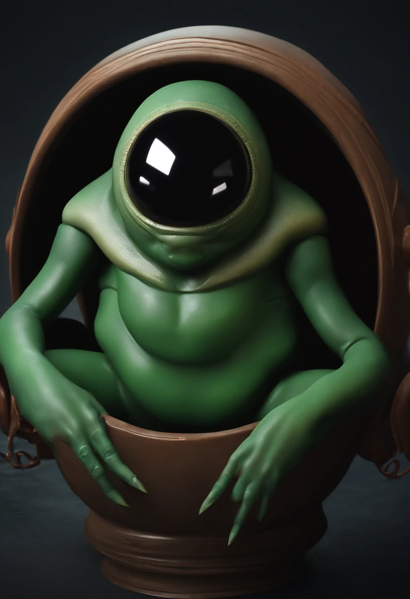 I created an ultra realistic alien with a fat head, 3 black eyes, small bod