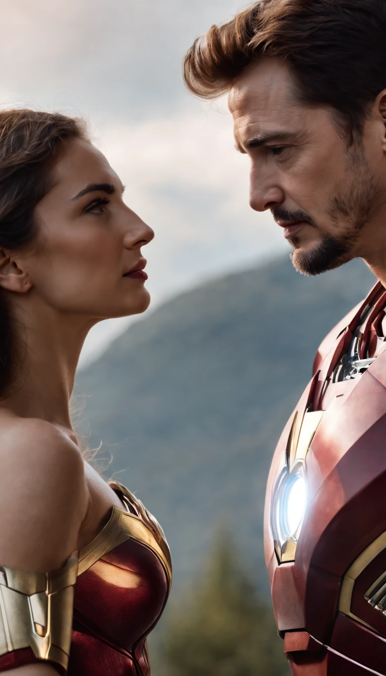 Iron Man Love Wonder Woman, romantic background.