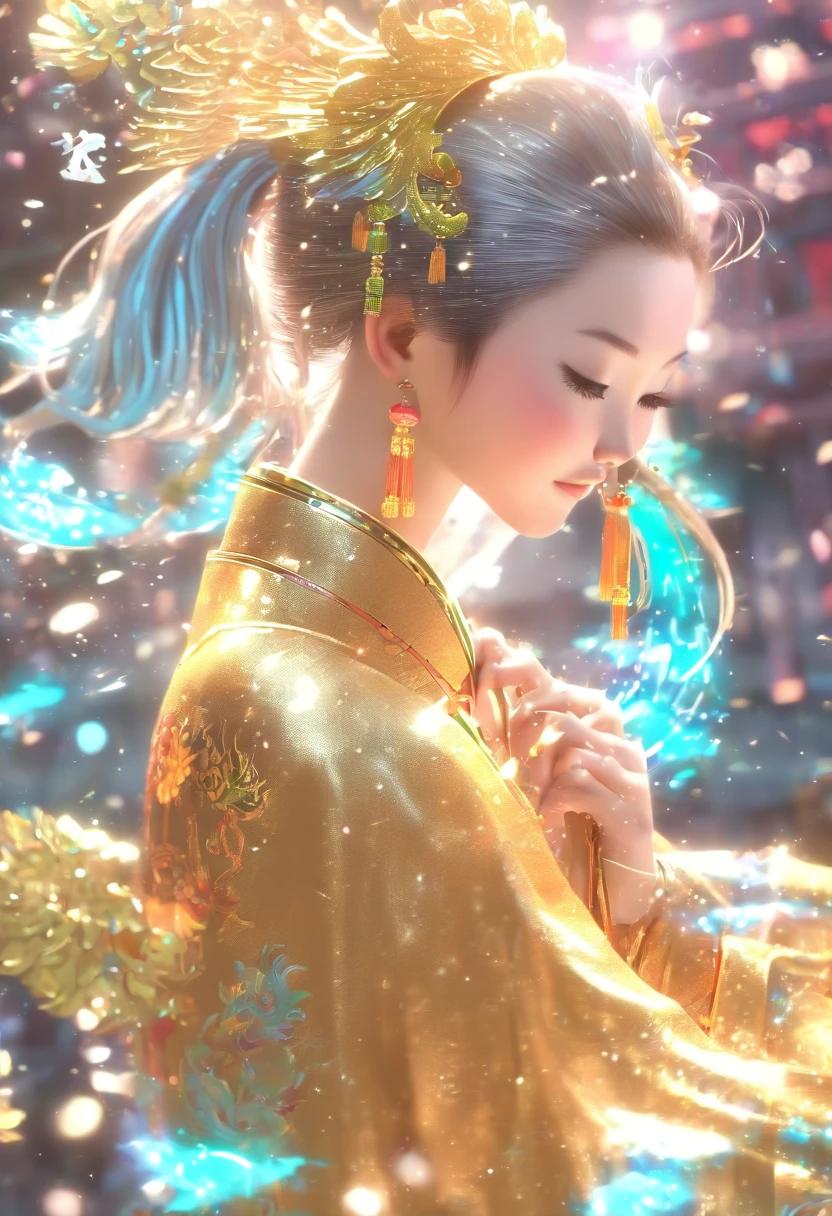 1Meninos,sozinho,Jovens estudiosos da China antiga,Segurando um pincel dourado,A written is at full steam,(Caracteres chineses dourados brilhantes transparentes pairavam no ar:2),Texto vertical,Glittery,Estudioso em vestes azuis,Long, flowing hair flutters in the wind,16k, hiper HD, high resolution, Very detailed, melhor qualidade de imagem,dynamicposes,(20 colunas de caracteres chineses:1.6),arranjados de forma ordenada