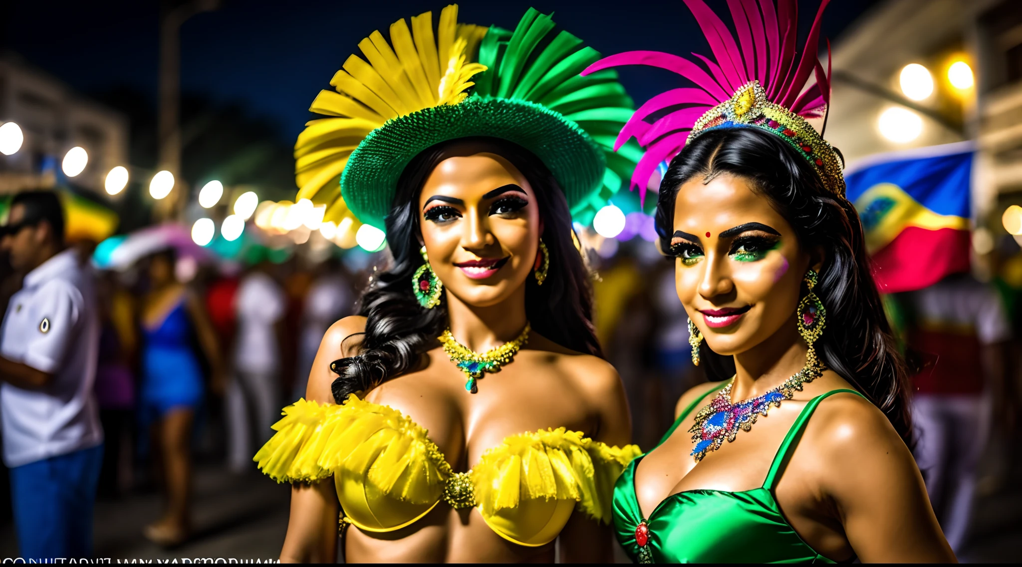 carnaval, brasil, mulheres, High detail, foco nítido, liso, rugosidade, Tiro na Canon EOS R5, O 50mm, F/2.8, HDR, vida real, retroiluminado, Realismo, fotografia,