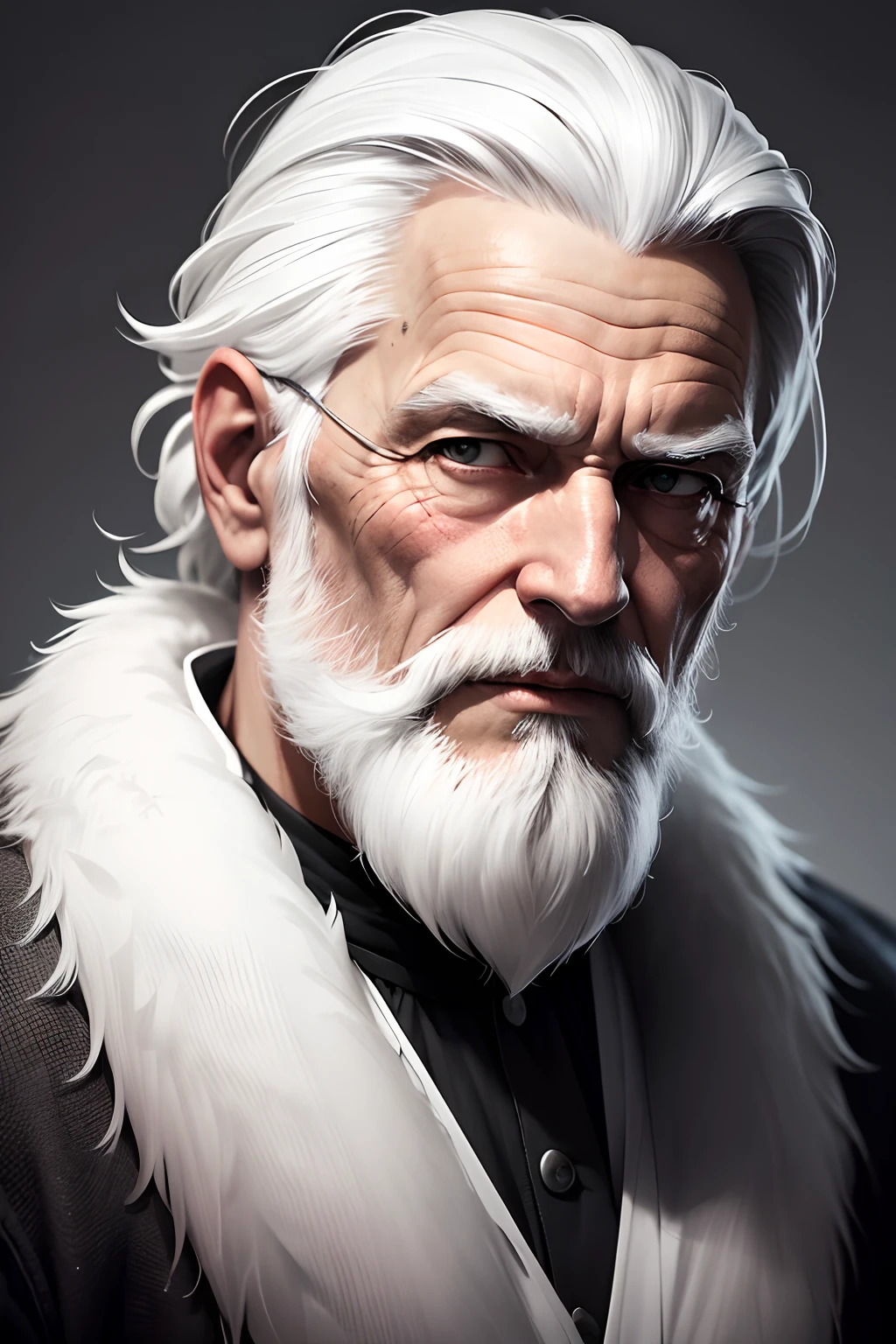 Old man with white and gray hair and beards High resolution black and white image