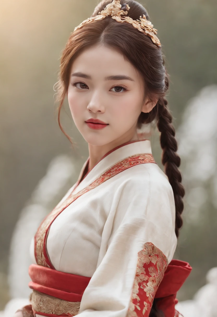 A girl, ancient Chinese costume, whole body, sunshine, clear face, clean white background, masterpiece, super detail, epic composition, ultra HD, high quality, extremely detailed, official art, uniform 8k wallpaper, super detail, 32k -- v 6