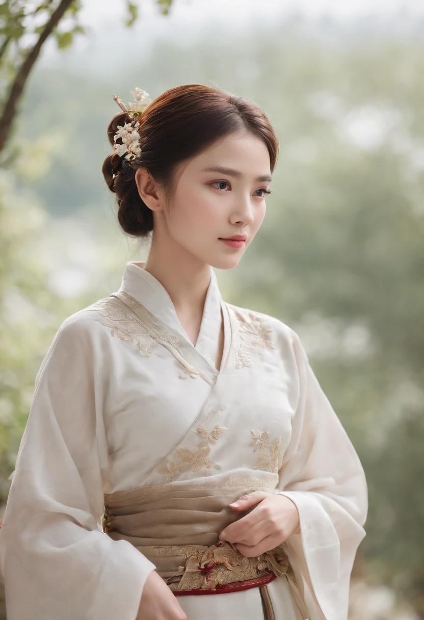 A girl, ancient Chinese costume, whole body, sunshine, clear face, clean white background, masterpiece, super detail, epic composition, ultra HD, high quality, extremely detailed, official art, uniform 8k wallpaper, super detail, 32k -- v 6
