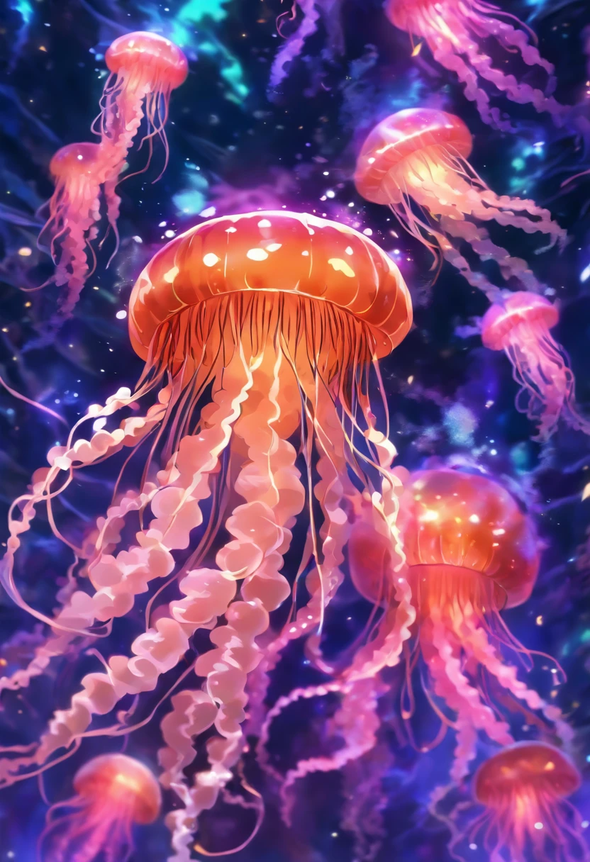 Black and tan Jellyfish, fuzzy foam, vivid colors, wild tentacles, masterpiece, best quality