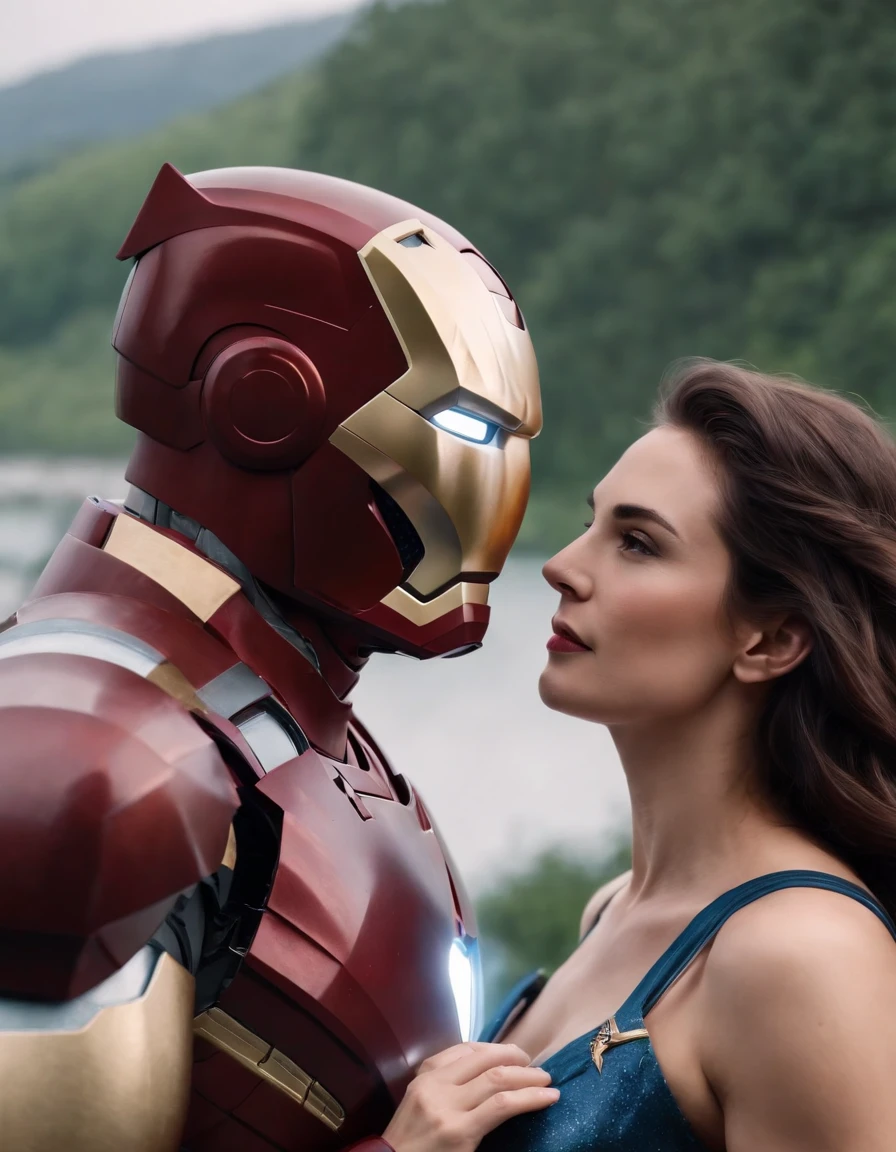 Iron Man Love Wonder Woman, romantic background.