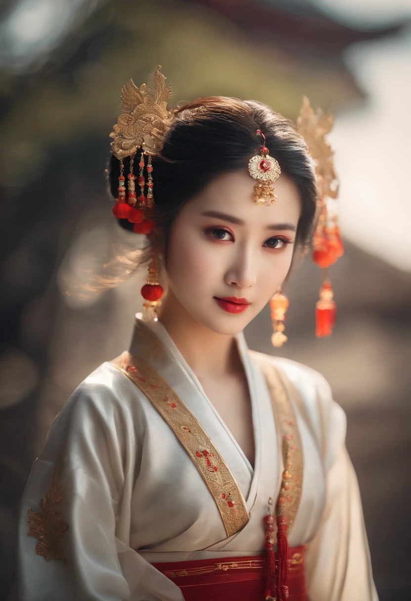 A girl, ancient Chinese costume, whole body, sunshine, clear face, clean white background, masterpiece, super detail, epic composition, ultra HD, high quality, extremely detailed, official art, uniform 8k wallpaper, super detail, 32k -- v 6