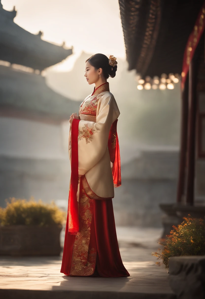 A girl, ancient Chinese costume, whole body, sunshine, clear face, clean white background, masterpiece, super detail, epic composition, ultra HD, high quality, extremely detailed, official art, uniform 8k wallpaper, super detail, 32k -- v 6