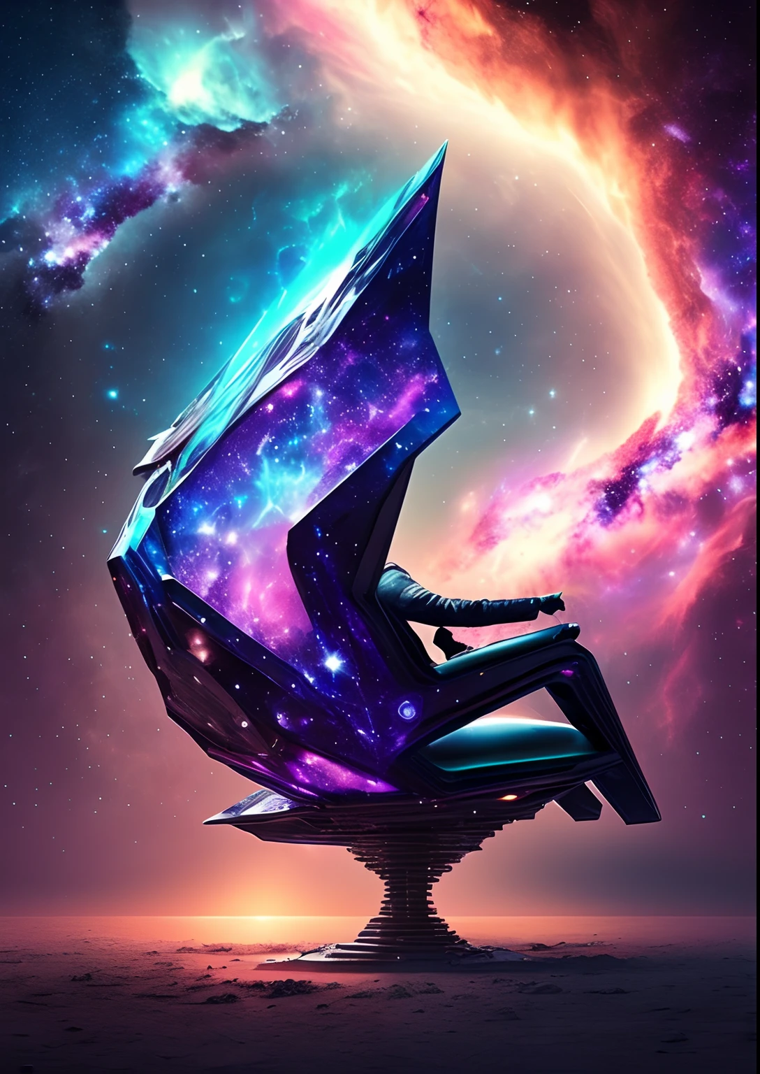 dreamlikeart, galaxy, outer space, nebula, star, [cyberpunked] Chair from the stars. (star:1.5),