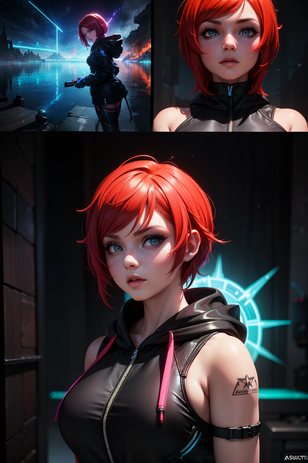 electric colors, astropunk::1,girl character design, lava glow, integrated art, 3d::1, autodesk maya, zbrush::1, Substance Painter, charlie bowater, glamour photography, close up, gareth pugh, hoodie