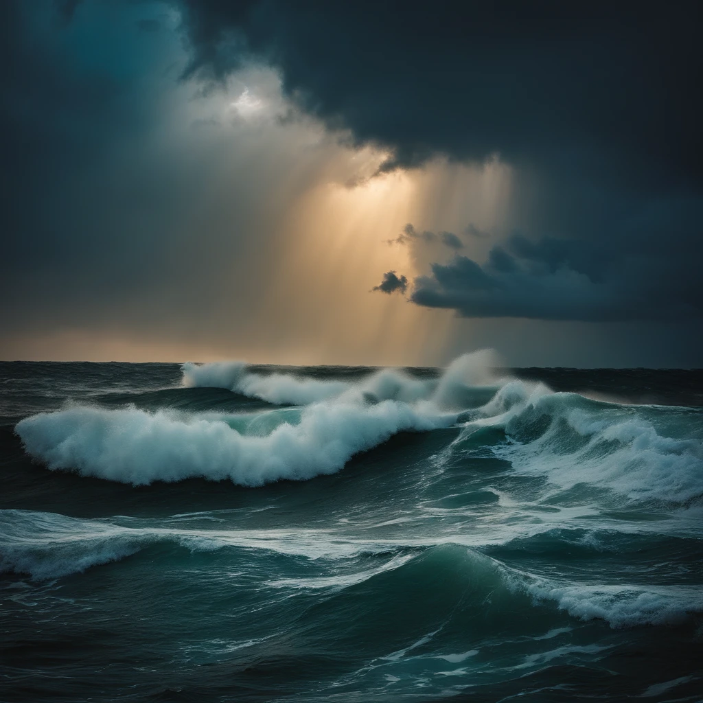 "Por favor, Create a high-definition image of a storm on the high seas