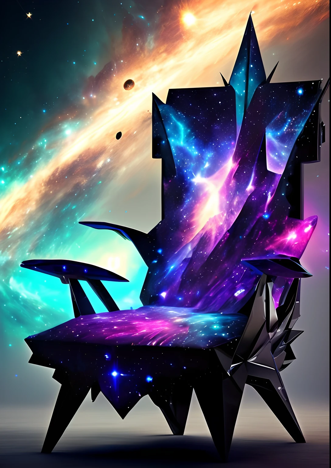 dreamlikeart, galaxy, outer space, nebula, star, [cyberpunked] Chair from the stars. (star:1.5),