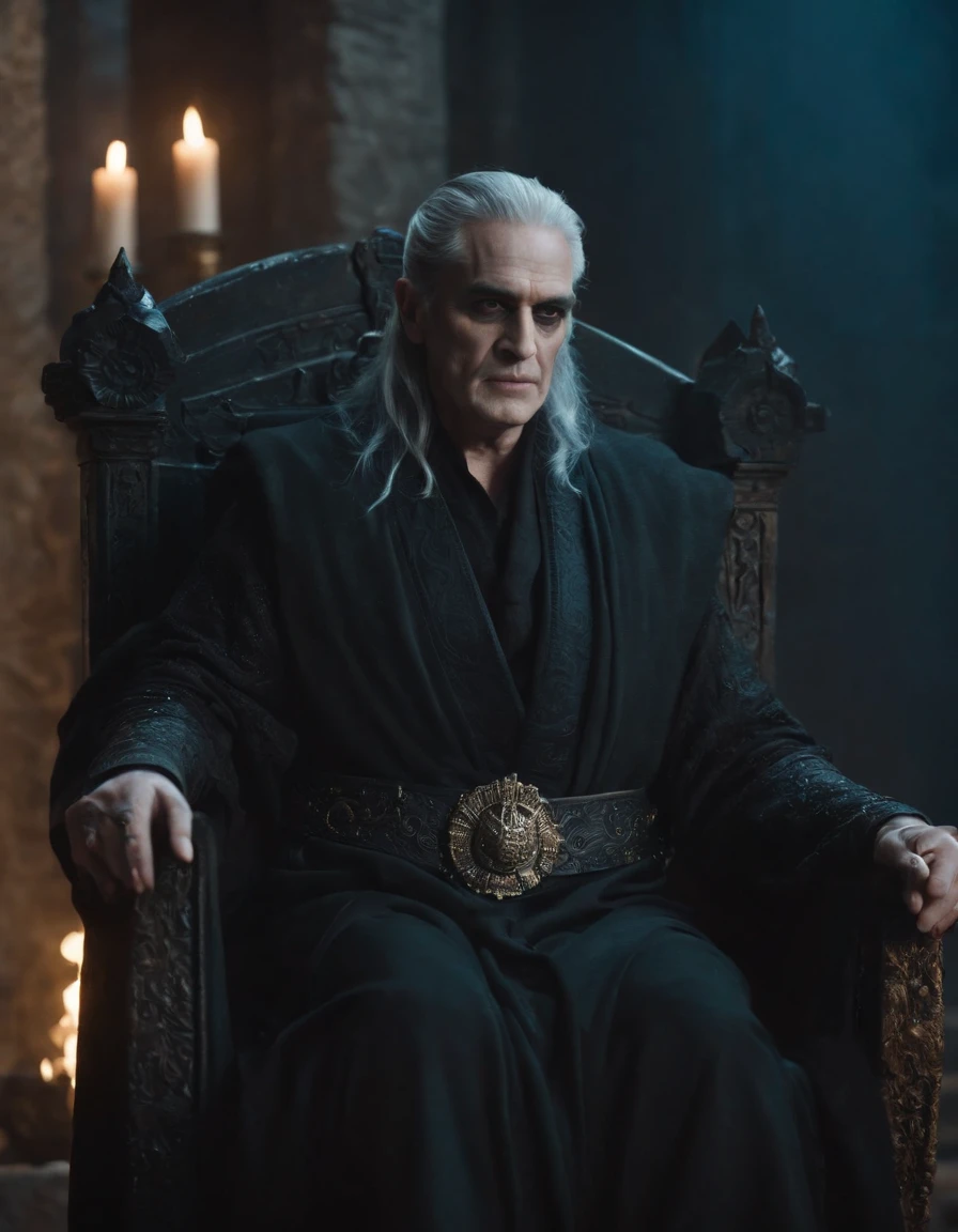 Hades sitting on his throne in under world, ruler of the under world, portray his power and authority