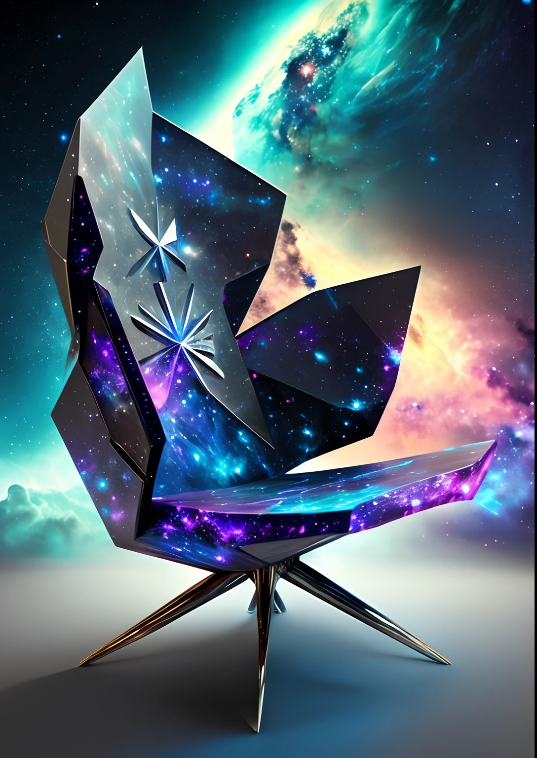 dreamlikeart, galaxy, outer space, nebula, star, [cyberpunked] Chair from the stars. (star:1.5),