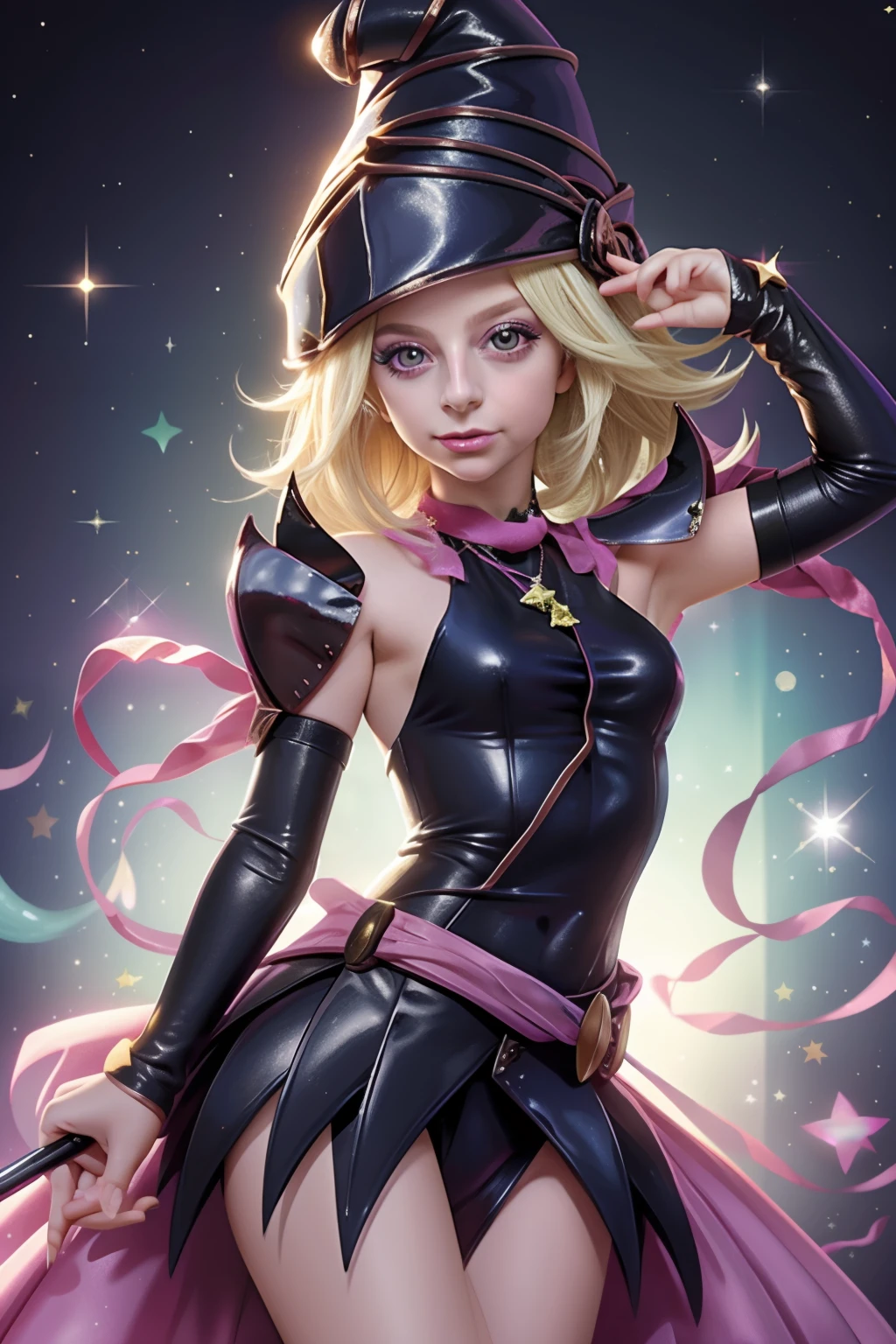7--old l Gaga girl, Combining magic with a magic wand, efectos de magia. Luces, brillos, Gaga gils aprendiz de mago. Magic magician Ajolotl