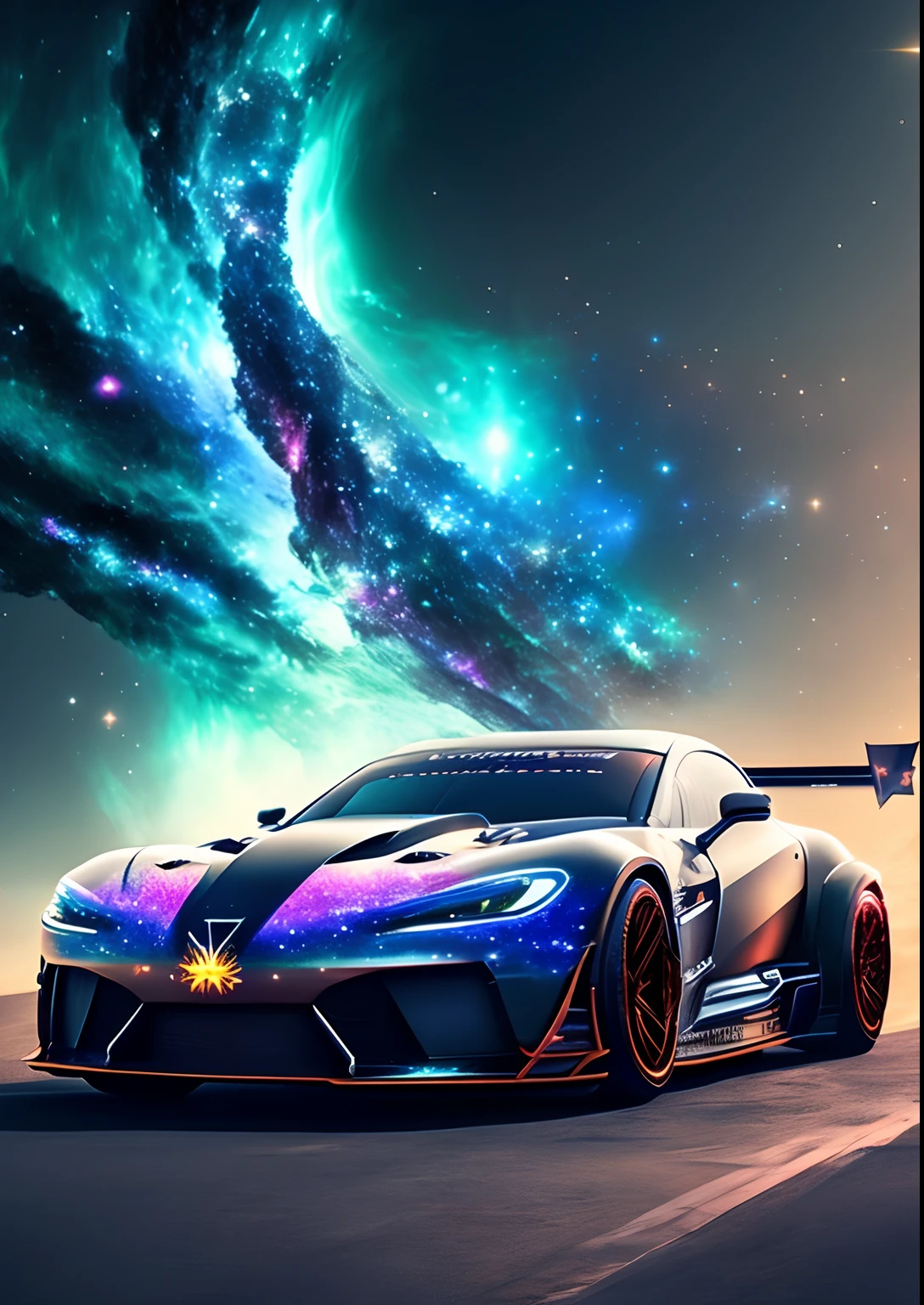 dreamlikeart, galaxy, outer space, nebula, star, [cyberpunked] Racing cars from the stars. (star:1.5),