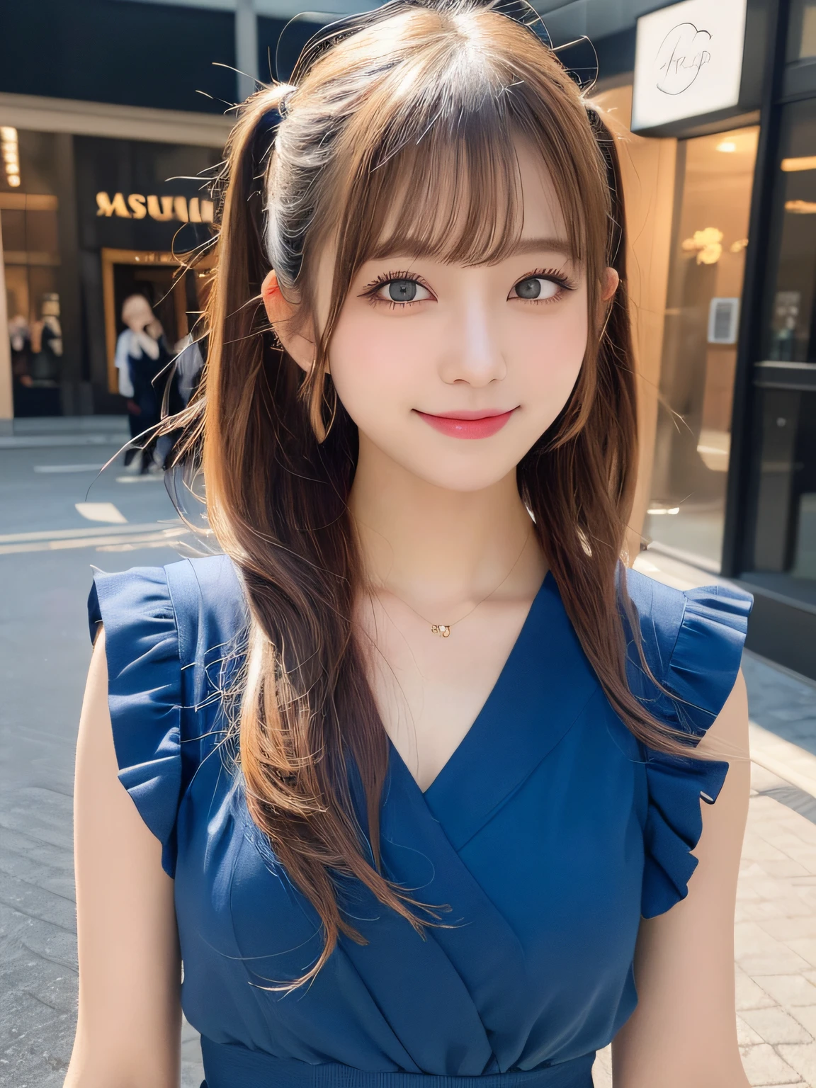 masutepiece, Best Quality, Illustration, Ultra-detailed, finely detail, hight resolution, 8K Wallpaper, Perfect dynamic composition, Beautiful detailed eyes, Women's Fashion,Natural Color Lip, twintails hair. Bold sexy poses,Smile,Harajuku、20 years girl、Cute、Sexy shot looking at camera,