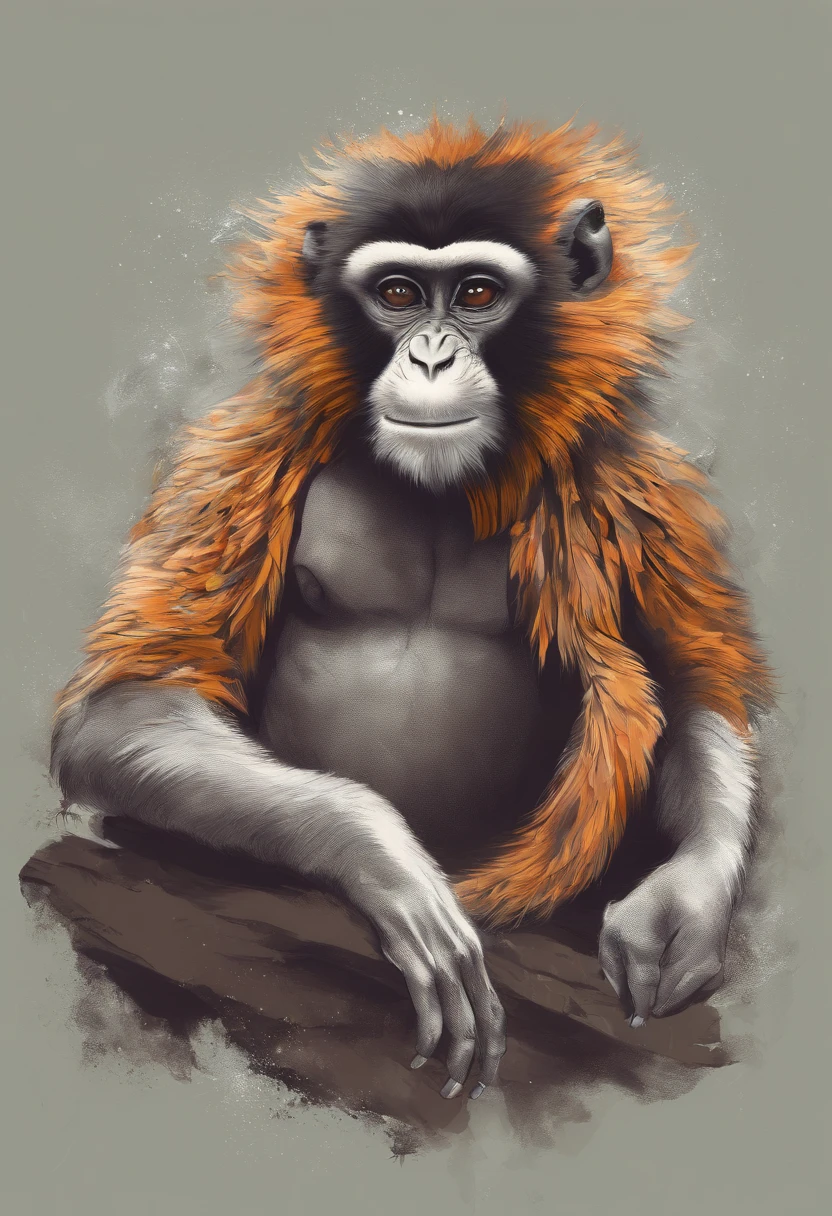 Macaco do logotipo dos desenhos animados com bermuda e cabelo ebarba cortando cabelo, estilo macao das ruas