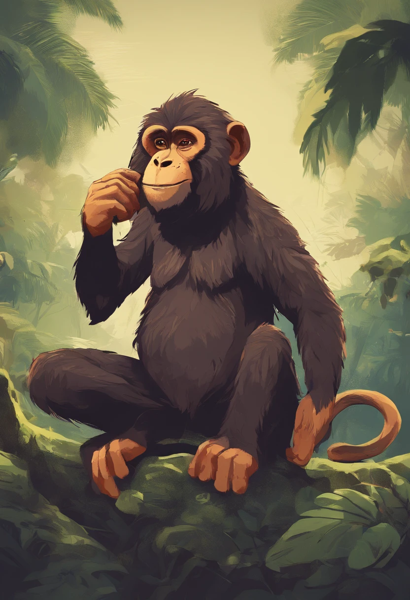 Macaco do logotipo dos desenhos animados com bermuda e cabelo ebarba cortando cabelo, estilo macao das ruas