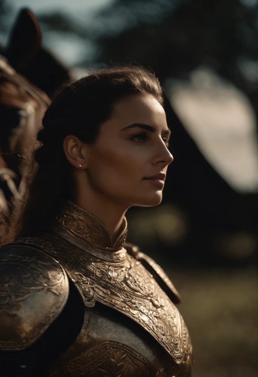 bruna marquesine como uma cavaleira da idade media com uma armadura