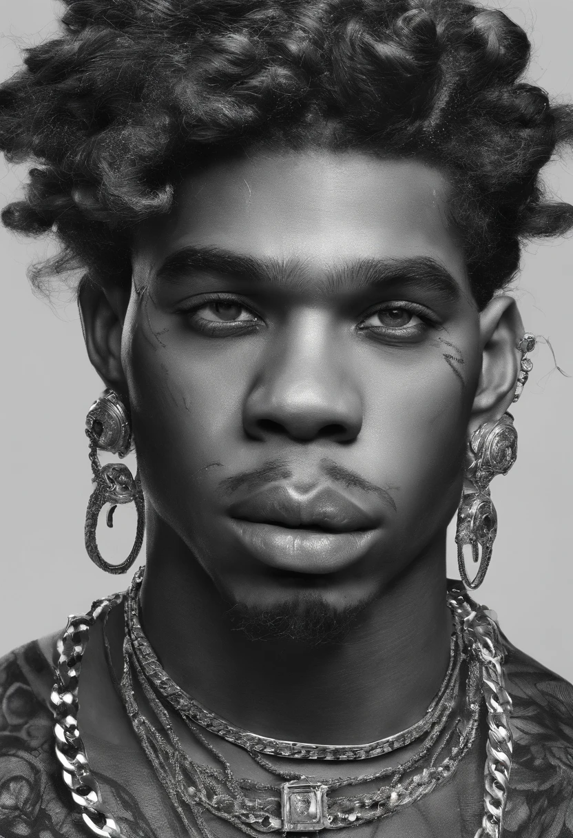 jovem negro estilo de trap no studio e com cabelo curto com joias de ouro