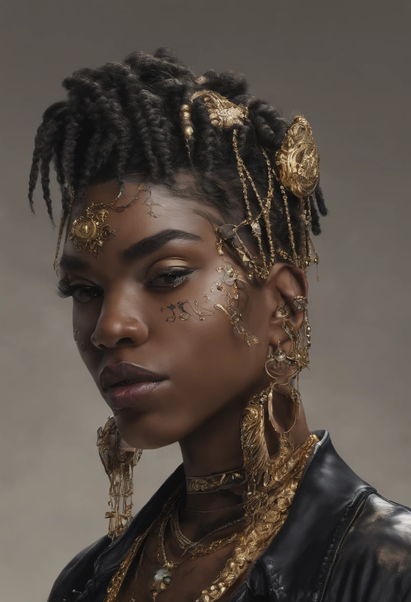 jovem negro estilo de trap no studio e com cabelo curto com joias de ouro