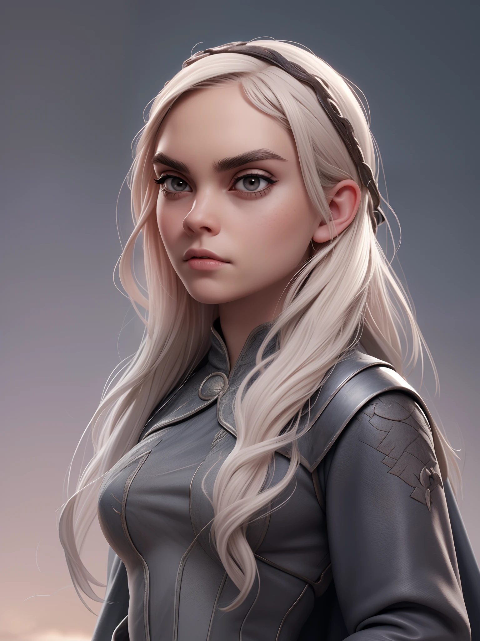 Daenerys is described as a classic Valyrian-looking teenager, con el cabello rubio plateado, Black eyes and slim build. He is said to bear a certain physical resemblance to Queen Naerys Targaryen......., although Daenerys is taller.