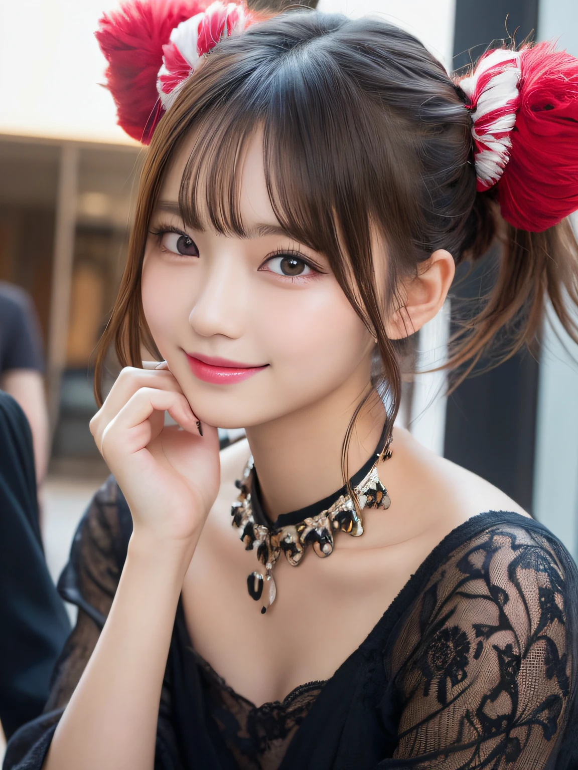 masutepiece, Best Quality, Illustration, Ultra-detailed, finely detail, hight resolution, 8K Wallpaper, Perfect dynamic composition, Beautiful detailed eyes, Women's Fashion,Natural Color Lip, twin-tail hair. Bold sexy poses,Smile,Harajuku、 girl、Cute、Sexy shot looking at camera,