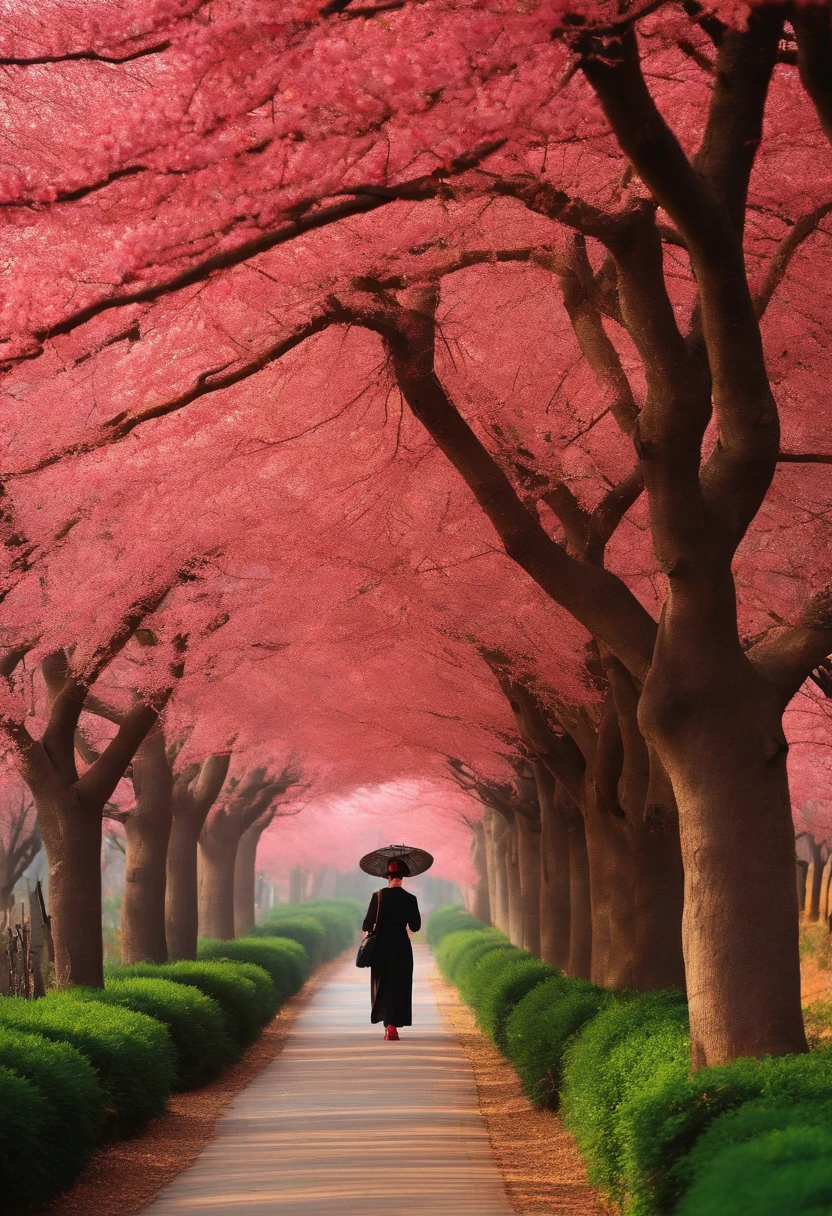 The east wind lifted the spring coat, And walk in search of the scent and return. Red mirror peach blossom smile, Green trees and willows fly together. Wandering winding trails poor vanilla, Melancholy Jolin Hanging Luo Hui. Remember where you are now, Concubine Chai is on the west side of the restaurant. Traditional Chinese painting