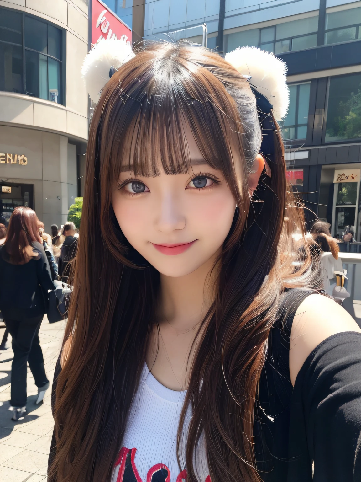 masutepiece, Best Quality, Illustration, Ultra-detailed, finely detail, hight resolution, 8K Wallpaper, Perfect dynamic composition, Beautiful detailed eyes, Women's Fashion,Natural Color Lip, twin-tail hair. Bold sexy poses,Smile,Harajuku、17 years old girl、Cute、Sexy shot looking at camera,