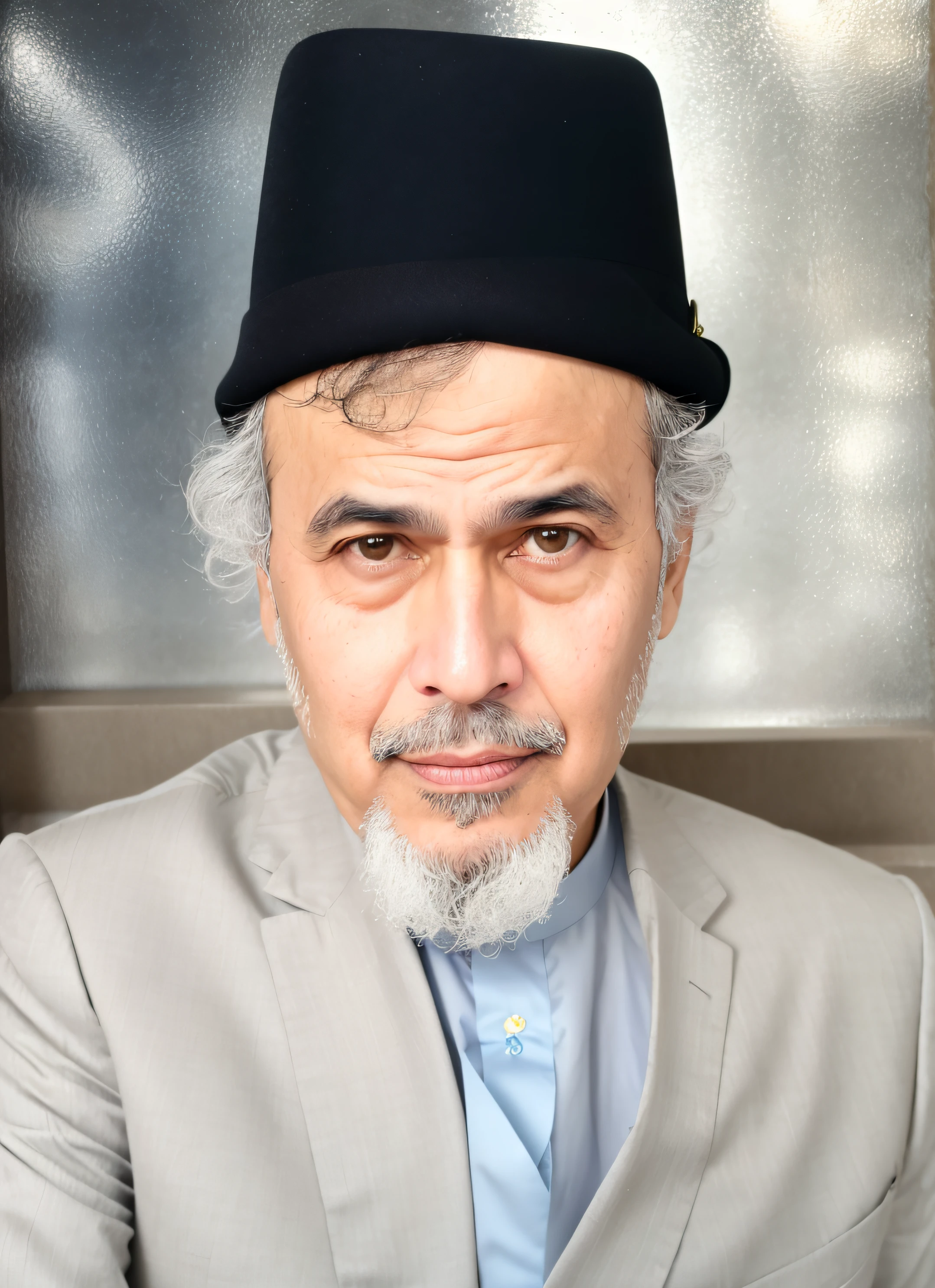 Hay un hombre con sombrero y corbata posando para una foto, Jomeini, inspired by Abdullah Gërguri, inspirado por Sheikh Hamdullah, Shabab Alizadeh, inspired by Kamāl ud-Dīn Behzād, Hannah Yata, Raden Saleh, Q hayashida, rasgadura
