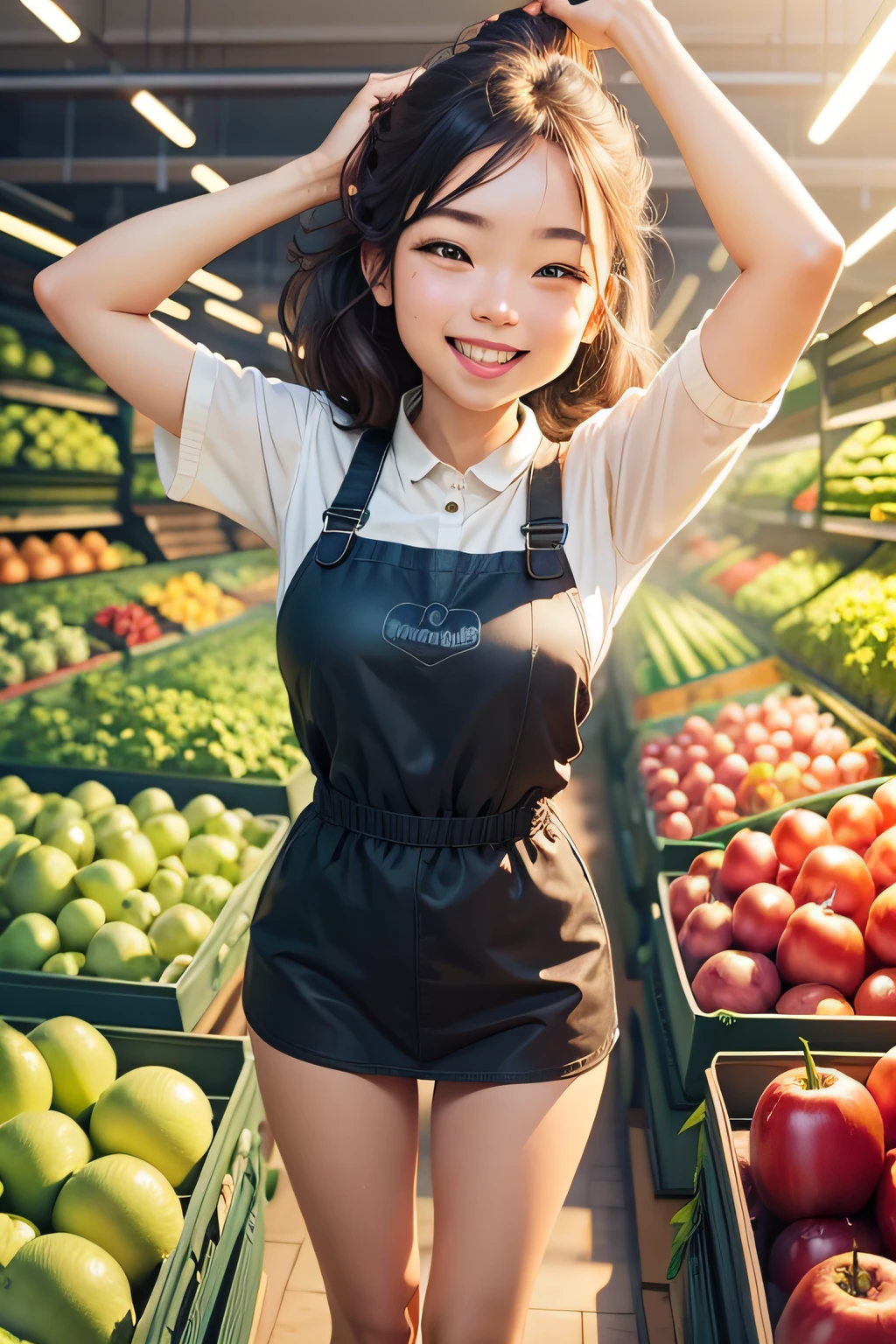 happy girl cartoon working in vegetableshop