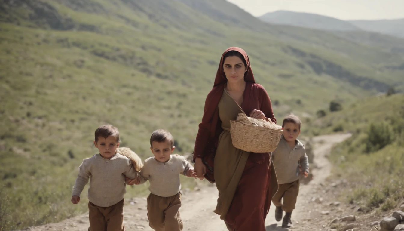 Armenian deportees
A small group of Armenian deportees walking through the Taurus Mountain region carrying bundles. A woman in the foreground carries a . Ottoman Empire,