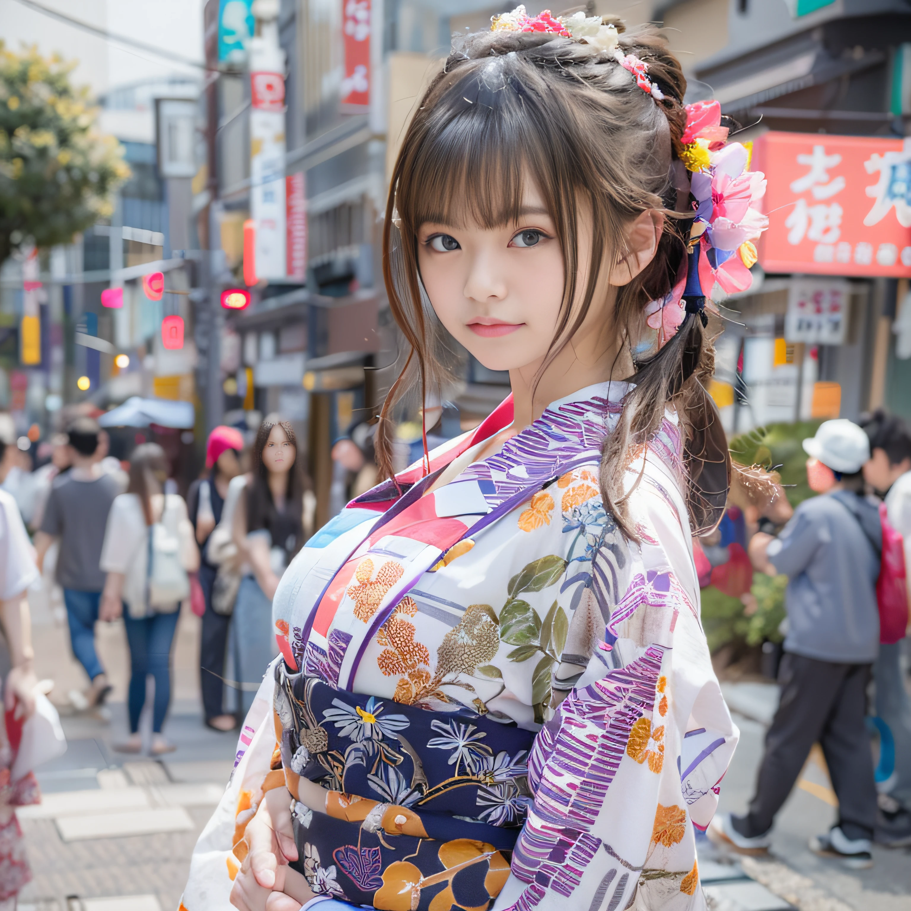 masterpiece, Ultra-high resolution, (Realistic:1.4), 8k, RAW Photos, Detailed Shadows, Highest quality, wonderful, In detail, Official Art, Absurd, Soft lighting, Sharp focus, Bokeh, Light from the front, bloom, Cinema Lighting, Underwriting,
(Cowboy Shot:1), (From above:1.1),
(Summer festival:1.5),
break 1 girl, (Huge breasts:1.3), (Light brown hair:1.4), (bangs:1), (Narrow area:1.8), (Half Up:1.3),
Pi_girl, (Embarrassing:1.5),
break
( Red floral kimono:1.5)
(Japanese-style room:1), (Bedroom:1), (night:1),
