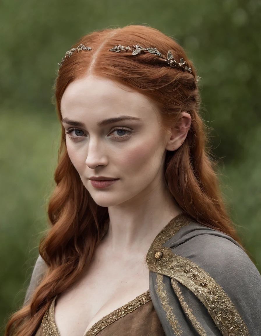 Masterpiece, Alayne Stone, Gorgeous Woman, Queen, queen lady, Lady of Winterfell, Wardeness of the North, and Sansa Stark, the de facto Lady of the Eyrie, 45 years Old, she is a Full growned mature lady now, beautiful mature lady, the queen, milf beauty, mature queen, Best quality, a small, black mole on her breast gives extra charm to her beauty, a captivating woman, fully ripen milf body, lustful queen, alluring appearance, unrivaled beauty, wonderful breasts, large breasts, mediaeval erotic costumes, a Game of Thrones-inspired costume, a close-up of a woman from the middle ages, sansa stark, sansa, resembles sophie turner, sophie turner, scene from "Game of Throne," deep cleavage, warrior princess, healthy body, perfect thick body, attractive figure, fleshy body, style of "Game of Throne," beautiful lady, beautiful woman, mediaeval clothes, stunning woman, 8K, insane details, dress made of clothes and jewelry, round face, perfect hair, styled hair, perfect hands, perfect fingers, perfect eyes