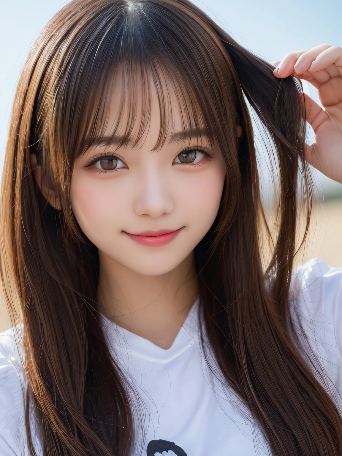 masutepiece, 2 girls in、Best Quality, Illustration, Ultra-detailed, finely detail, hight resolution, 8K Wallpaper, Perfect dynamic composition, Beautiful detailed eyes, Women's Fashion,Natural Color Lip, twin-tail hair. Bold sexy poses,Smile,Harajuku、17 years old girl、Cute、Sexy shot looking at camera,