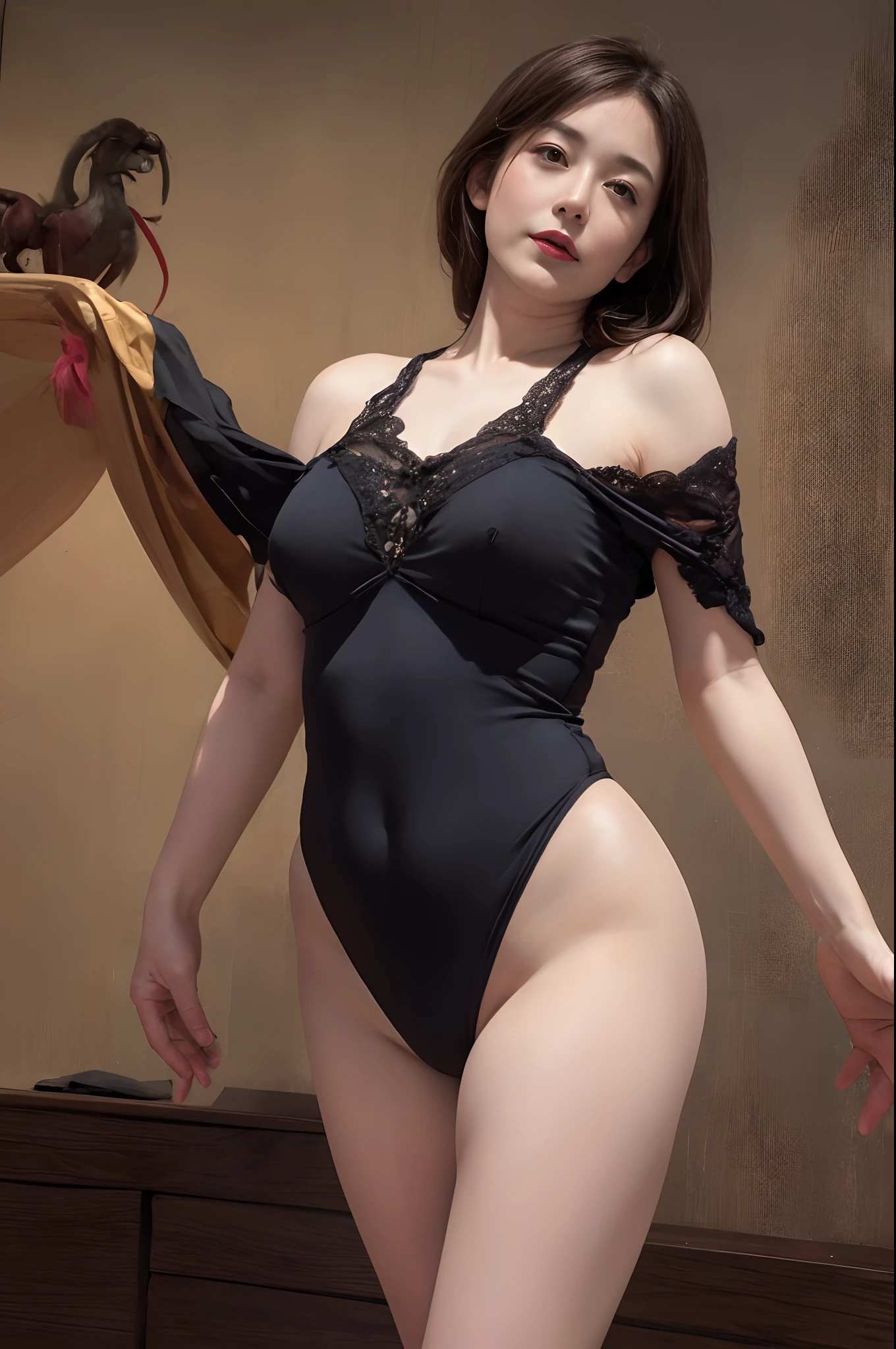 (Front Focus), ((mare)), ((Wearing a super shiny metallic gold swimsuit)), Sexy underwear, (Take off your bra and expose your breasts), Surrealist portrait of a beautiful mature woman by David Hockney and Alphonse Mucha, Sexy underwear,(((Breasts about to spill out of underwear))), (Chest protruding), ((crumbled underwear)), Decorated with fine jewelry and underwear decorated with fine embroidery, Lingerie is about to tear, (((Japan Woman, 60 years old))), (((A sexy mature girl))), queen, (Sexy Married Woman), ((Japanese garden)), veranda, Fantasy art,((short light brown hair)), photographrealistic,动态照明,art stations, poster for, curvy model, curvy body, thick body, (Breasts are big), evil goddess, Beautiful body, Amouranth, large breasts size, Better known as Amouranth, Volumetriclighting, extra detailed face, 4 k'', ((Colossal tits)), With diamonds, Sexy thighs, Exposing your feet, exposing the abdomen ,Chest 1 Girl, In the Dark, deep shadow, low tune, Cowboy Shot,(official clothing:1.4), The eyes are confused and seductive, legs separated,