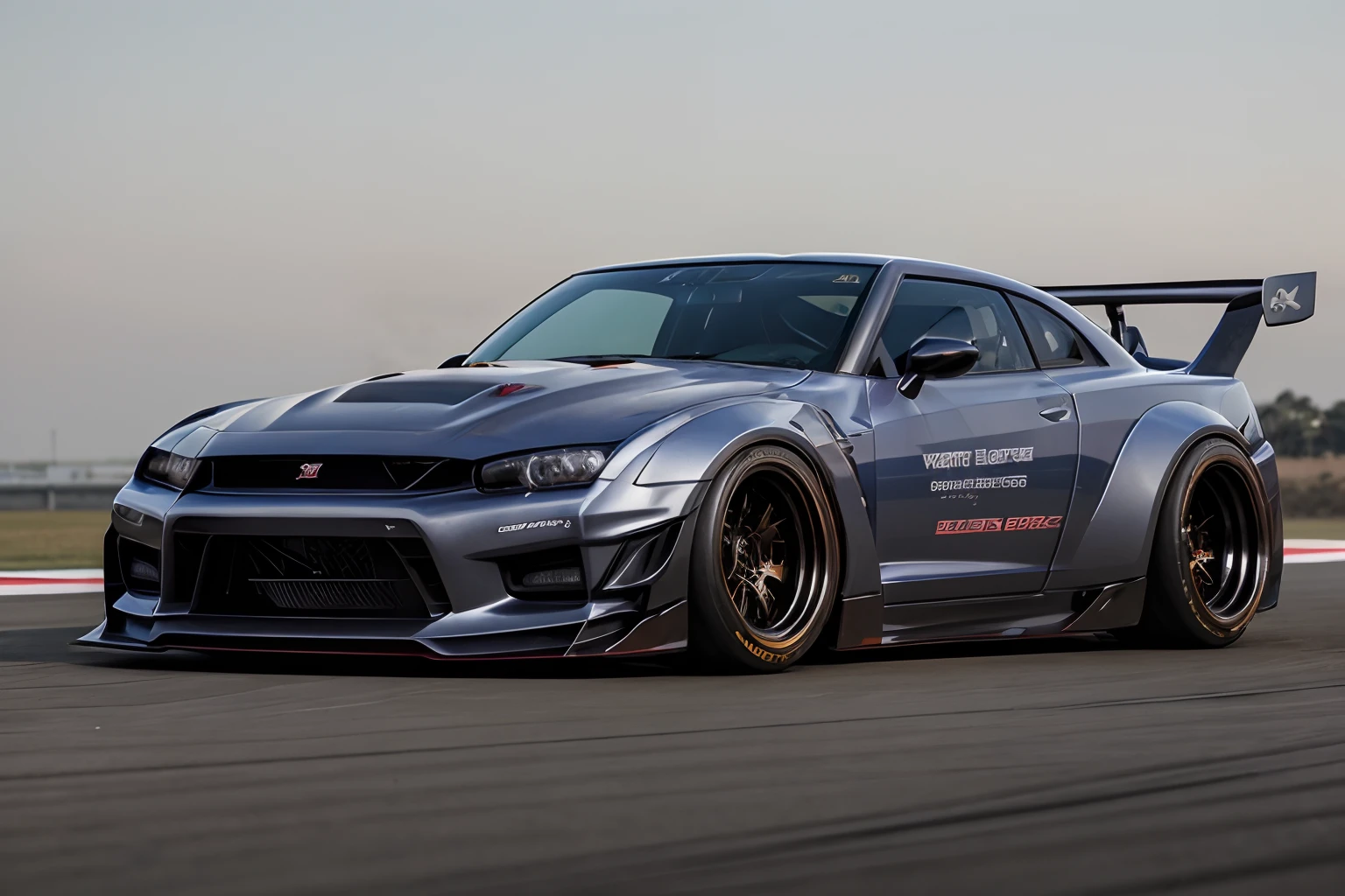 (LB-Works Full Complete: Liberty Walk)、(Nissan Skyline GTR/R-35)、(Flashy design)、Live-action、in detail、Deep Rim、Wide tires、Running on the race track、
