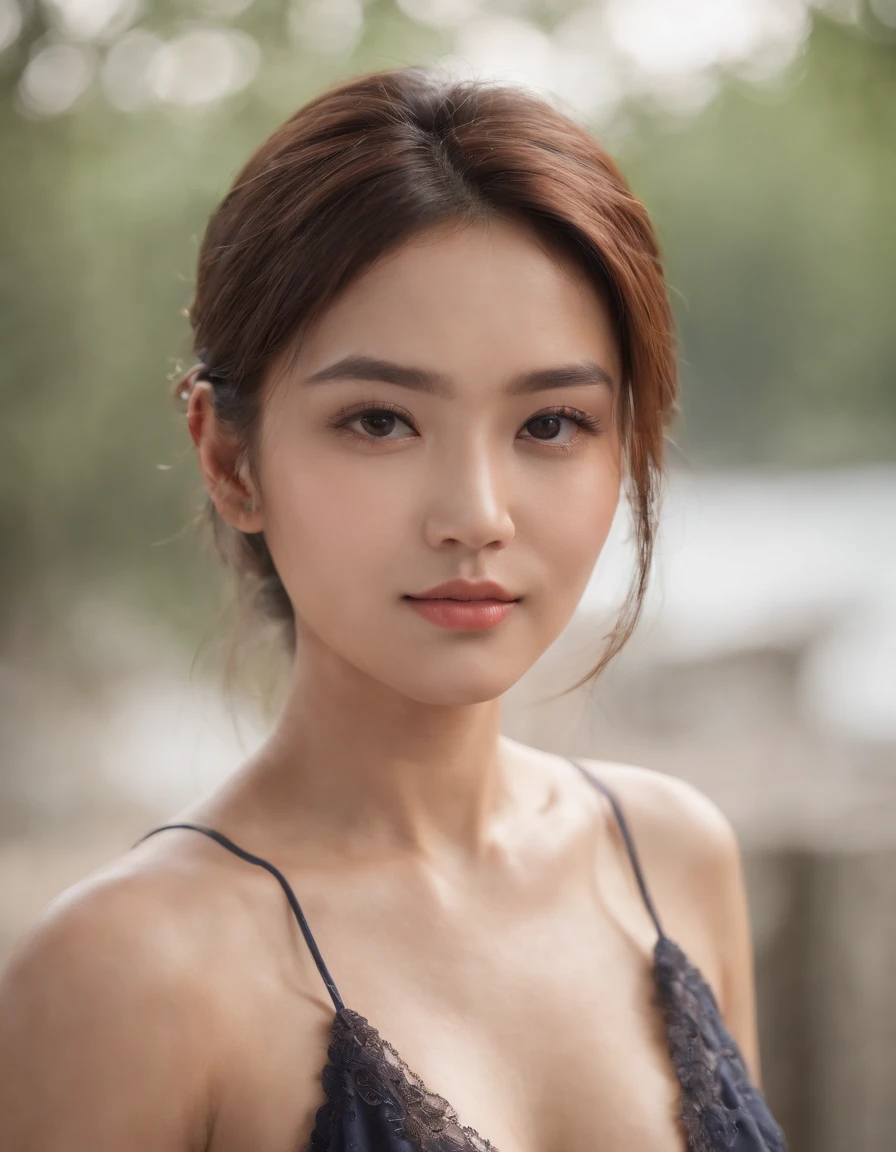 ((Best quality, 8k, Masterpiece :1.3)), 1girl, side shot :1.2, beautiful burmese woman with slender abs: 1.3, (casual hairstyle, big breasts: 1.2), bikini, indoor, super detailed face, detailed eyes, double eyelids, whole body