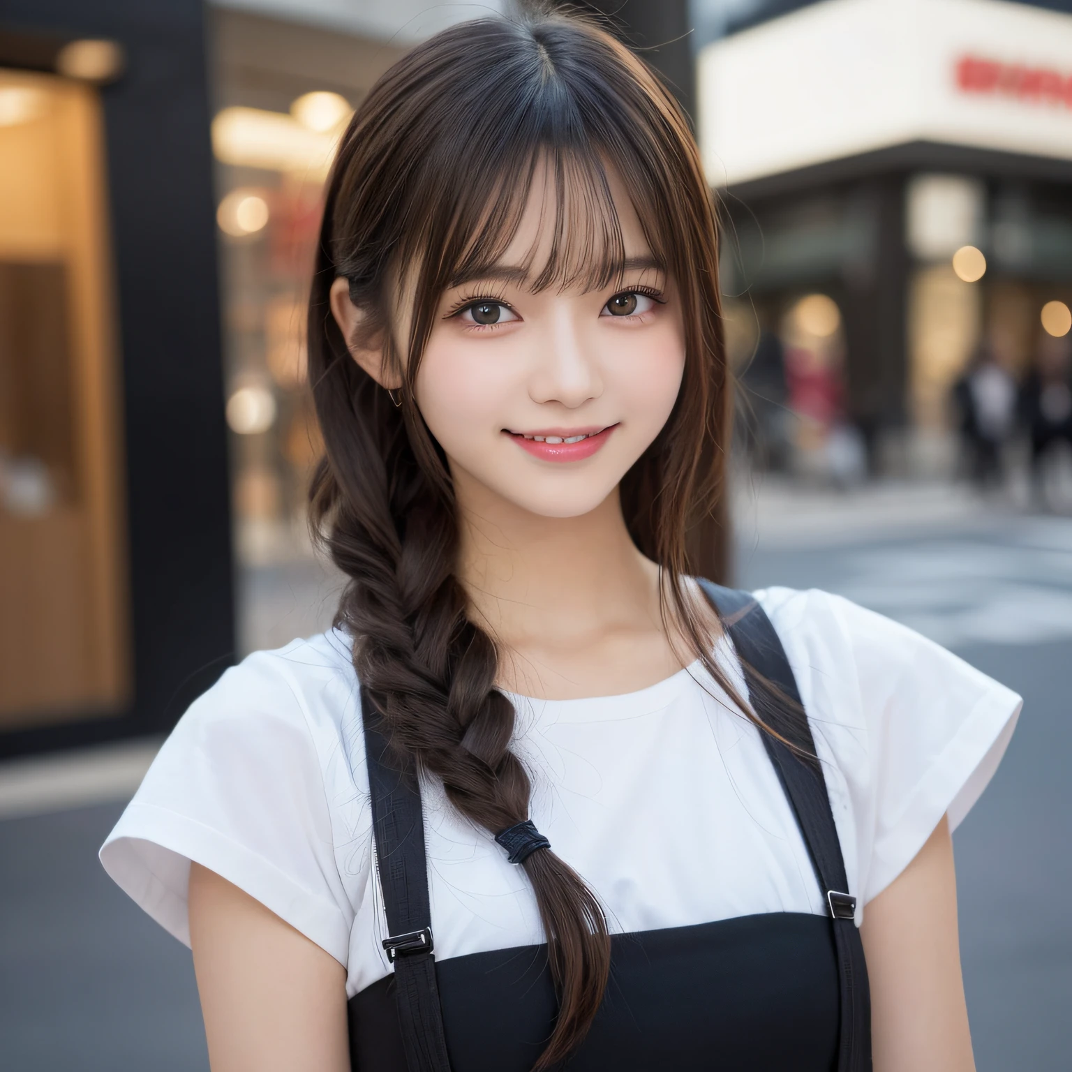 masutepiece, 2 girls in、Best Quality, Illustration, Ultra-detailed, finely detail, hight resolution, 8K Wallpaper, Perfect dynamic composition, Beautiful detailed eyes, Women's Fashion,Natural Color Lip, twin-tail hair. Bold sexy poses,Smile,Harajuku、17 years old girl、Cute、Sexy shot looking at camera,