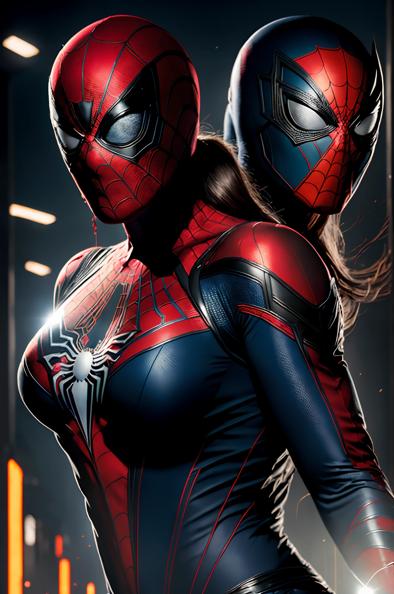((deusa feminina, rosto detalhado, olhos azuis claros perfeito, mulher gostosa, Seios enormes, mamas longas gigantes aparecendo, baseado na Marvel estudios, traje do homem aranha couro sexy, wearing a technological open jacket)), Erotic(1girl:1.3), sozinho, ((Ela usa a mascara do Homem-Aranha, toca do homem aranha, cobre seu rosto)), partes perfeitas do corpo nua__, Arte Oficial, papel de parede unificado 8k, super detalhado, handsome and aesthetic, belo, obra-prima, melhor qualidade, .............RAW, obra-prima, foto super fina, melhor qualidade, super high res, Realismo fotorrealista, luz solar, retrato de corpo inteiro, amazing beauty, dinamic pose, rosto delicado, olhos vibrantes, (da frente), She's wearing a full-body Spider-Man costume............, esquema de cores vermelho e preto,Seios enormes,  aranha, Very detailed abandoned warehouse bottom, rosto detalhado, fundo ocupado complexo detalhado, Messy, lindo, leitoso, pele altamente detalhada, detalhes realistas da pele, visible pores, foco nítido, volumetric mist, 8k UHD, DSLR Camera, alta qualidade, grain of film, pele clara, Foto realism, cinemactic, Great metropolis in a future dystopia, Traje carnificina, veneno, Detailed and torn Marvel Spider-Man showing the girl's erotic body and her hot parts, traje enfiado no bucetao , Epic scene of Spider-Woman lifting a motorcycle with one hand, epic pose , mamas saindo pra fora da roupa, Pornografia, detalhes perfeitos sem erros, Erotic, (spider mask)