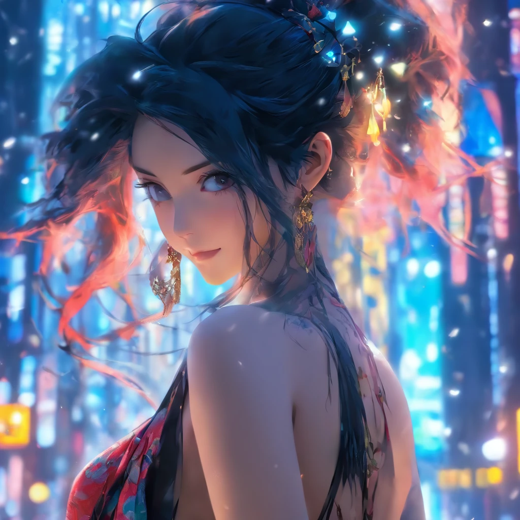 (Best quality, 8K, masterpiece:1.3)) , (one person: 1.4), 1girl, a Korean woman, a goddess, 25 years old, portrait photography, high contrast, God perspective, aperture F1.2, focal length 24mm, ( Full body: 1.2), smile, pose for photos, fine lace, slip dress, simple cut dress, brand dress, simple cut, long black hair, hair tied up, super detailed skin details, detailed fabric texture