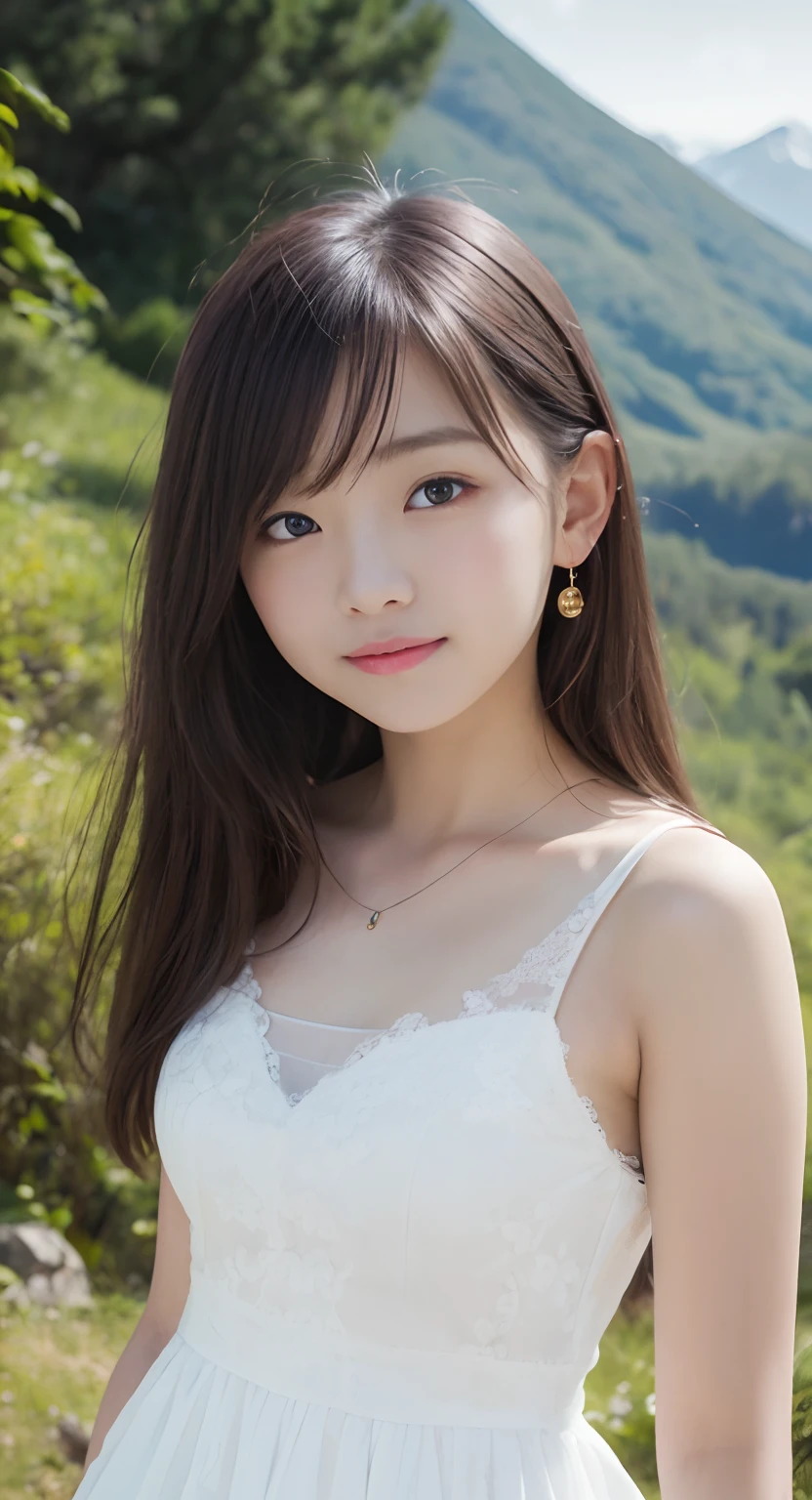 Only one girl、((perfect bodies)))、(((Seiko-chan Cut)))、(​masterpiece)、((top-quality))、(ultra-detailliert)、((extremely delicate and beautiful))、(((incredibly absurdness)))、((perfect bodies)))、((Looking at the camera))、{{{maternal}}}、small tits、Happy smile、Camisole、mare+Background with、dynamic ungle、female focus on、{Particles of light}、细致Background with、((paul hedley)))、Soft lighting、Evening glow、brilliant sunset、Happy smile、Live action、realisitic、Angle from above、cute smile face、the background is blurred.7 years old、being thin、Beautiful teeth、pores、bodyhair、(eyes looking at viewer)