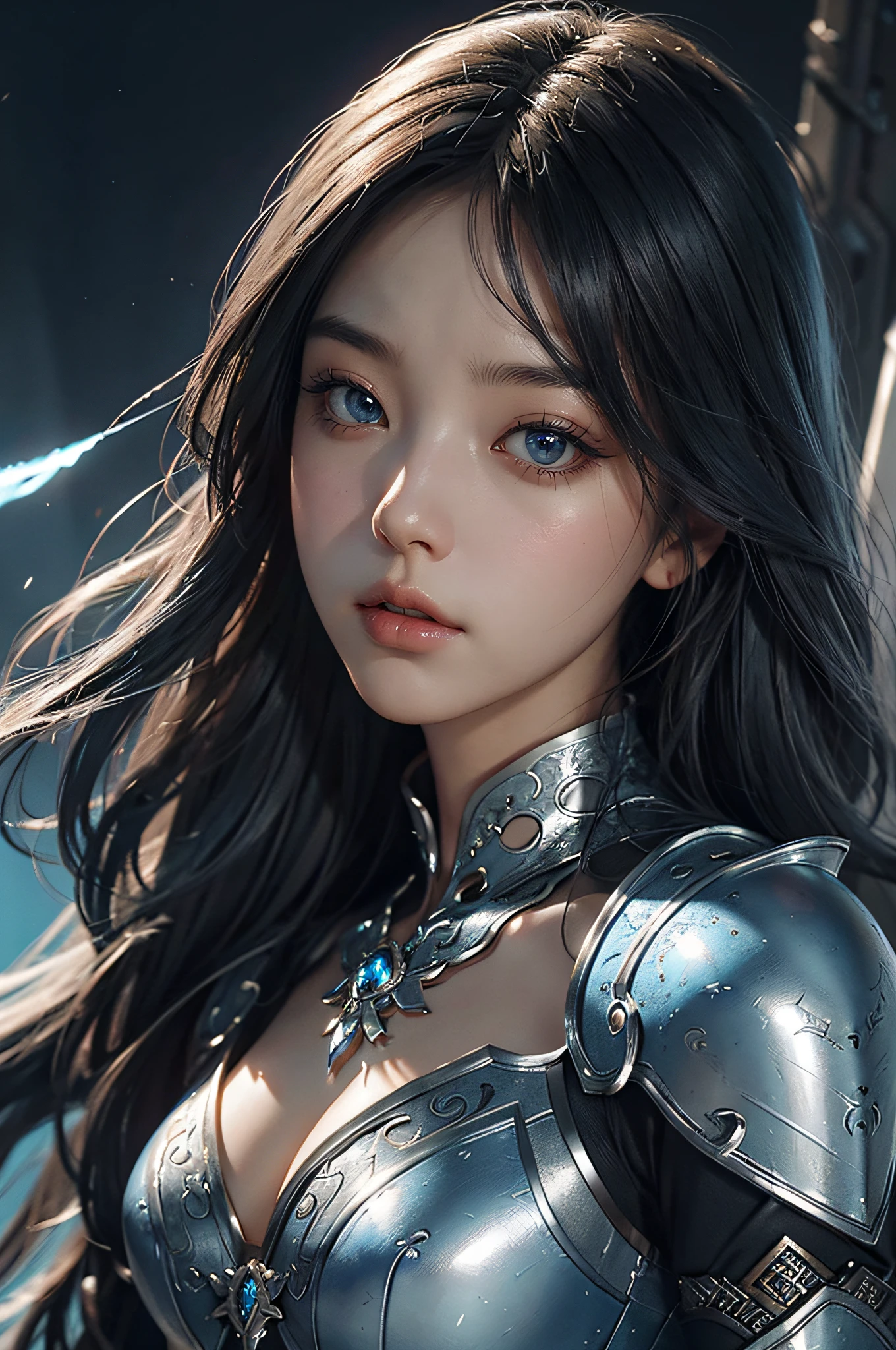 a close up of a woman in a silver and blue dress, chengwei pan on artstation, by Yang J, detailed fantasy art, stunning character art, fanart best artstation, epic exquisite character art, beautiful armor, extremely detailed artgerm, detailed digital anime art, artgerm on artstation pixiv, armor girl