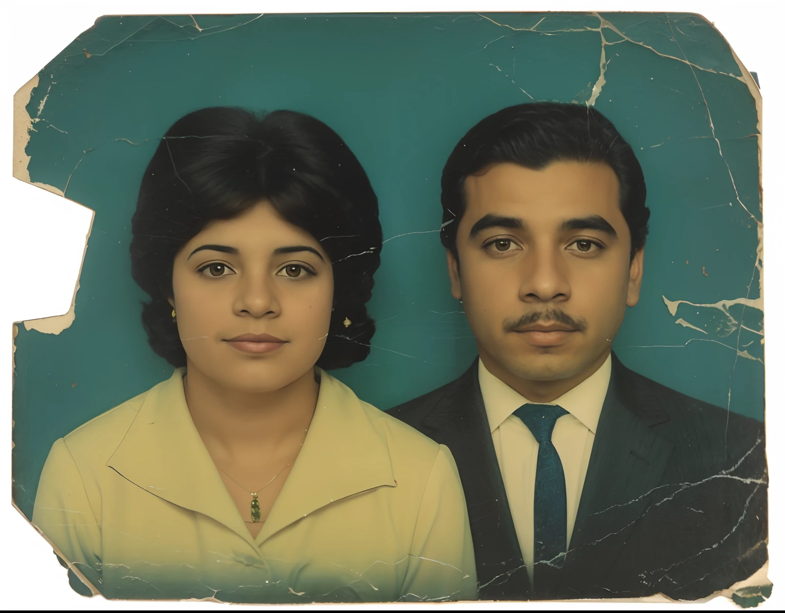 Arafed foto de um casal de pessoas com um bigode, Retrato de duas pessoas, retrato de casal, retrato de casais, uma pintura de duas pessoas, par, an indonesian family portrait, retrato cerimonial, fotografia antiga realista, Photographic portrait, homem e mulher, fotografia retrato, Foto polaroid velha damagaed, historic portrait, Single portrait, fotografia polaroid colorida, 3/4 retrato --auto