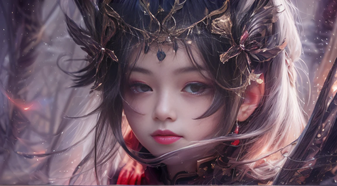 Fantasy Fairy Legend 32K,复杂,ellegance,highly detailed,A majestic,Digital photography,Top cinema lenses,surrealism painting,Broken rubies,Beating magic,Entwined water magic,(tmasterpiece,Cinematic light,Fine beautiful eyes:1.2),hdr,Void 5 Energy Storm,(China 1 girl,Black eyes:1.5),Rouge skin,Glowing skin,(sitting on the stone:1.5),delicated face,Black color hair,Wearing palatial red armor,cropped shoulders,The Legend of the Fantasy Fairy,long skirt,Beautiful platinum armor,Rained,big breasts beautiful,looking at viewert,Face away from the camera,tmasterpiece,Side upper body,Side portrait close-up